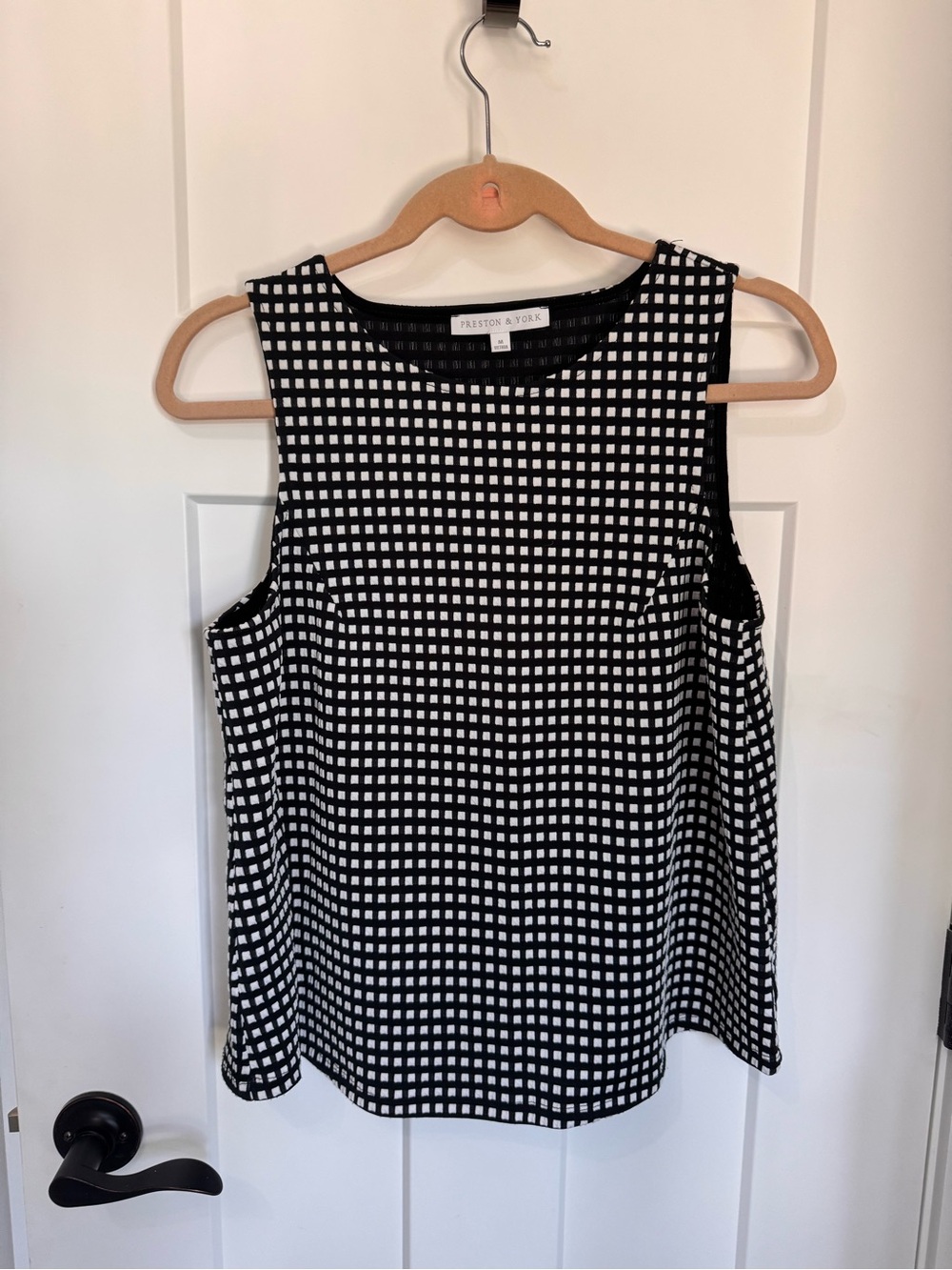 Preston & York Black White Gingham Sleeveless Top